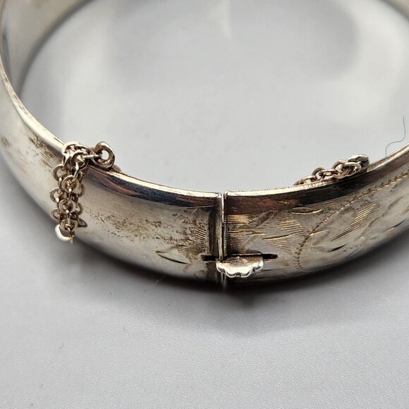 Hinged Bangle Bracelet Floral Engraved Sterling Silver SMIBO Stamp ~25g - Picture 6 of 9